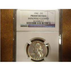 1942 WASHINGTON SILVER QUARTER NGC PROOF DETAILS