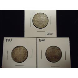 1912,13 & 1920 CANADA SILVER 25 CENTS