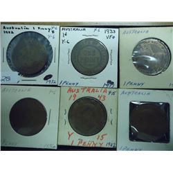 1932,33,34,36,43 & 1944 AUSTRALIA LARGE ONE PENNY