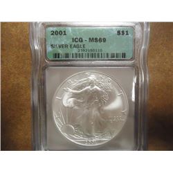 2001 AMERICAN SILVER EAGLE ICG MS69