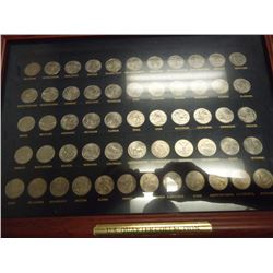 FRAMED SET OF US 50 STATE QUARTERS & US TERRITORIES & DISTRICT OF COLUMBIA QUARTERS, 56 COINS ALL UN