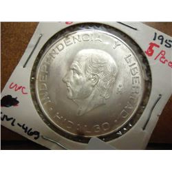 1955 MEXICO SILVER 5 PESOS .4178 OZ. ASW