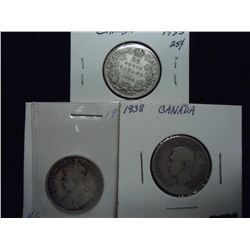 1935,36 & 1938 CANADA SILVER 25 CENTS