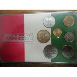 1986 MEXICO FUTBOL 7 COIN SET UNC