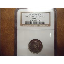 1951 CANADA 5 CENT NGC MS62