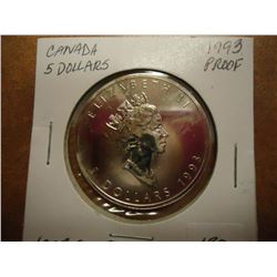 1993 CANADA SILVER $5 MAPLE LEAF PROOF