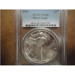 1991 AMERICAN SILVER EAGLE PCGS MS68
