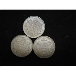 1916,17 & 1918 CANADA SILVER 10 CENTS