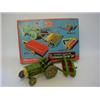 Image 1 : A BOXED METTOY TINPLATE MODERN FARMING TRACTOR SET, tractor, driver, trailer, ploughs (8)  30-40...
