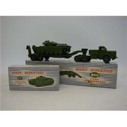 A BOXED DINKY SUPERTOYS TANK TRANSPORTER, No.660, driver, no window glazing, and a boxed Centurio...