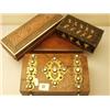 Image 1 : Walnut workbox with brass and ceramic decoration plus three other boxes…