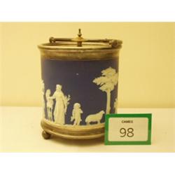 Early Wedgwood jasperware biscuit barrel with plated lid…