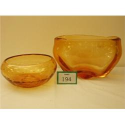 Whitefriars 1940s lobed bowl by James Hogan plus 1950s amber bubble patterned bowl, pattern no. 9…