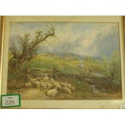 Framed 19c watercolour of country scene…