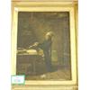 Image 1 : Framed 19c oil of clerk sharpening his quill…