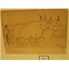 Image 1 : Framed watercolour of farmer with oxen…