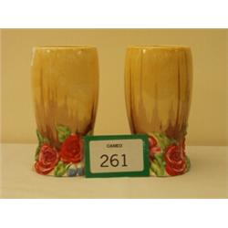 Pair of Clarice Cliff 'My Garden' vases from the Bizarre range, 6" high, one with hairline…