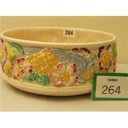 Clarice Cliff bowl with embossed floral and bird decoration, 9" diameter…