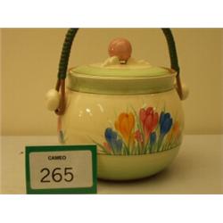 Clarice Cliff crocus pattern biscuit barrel, 6" high…