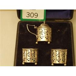 Boxed silver hallmarked cruet set with blue liners…