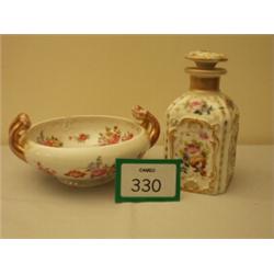 Continental gilt handled bowl with central classical scene and handpainted flowers plus gilt flor…