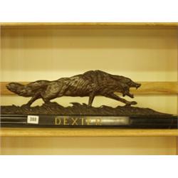 Presentation bronze model of wolf on marble base entitled Dexter, dated 1950…
