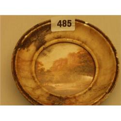 Early 19c sepia watercolour landscape in round marble frame, 5" diameter…