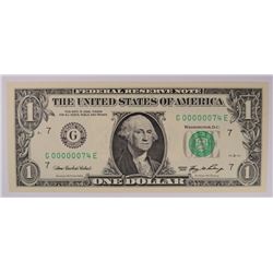 2006 $1 FRN #G00000074E VERY LOW 2 DIGIT SERIAL GEM CU