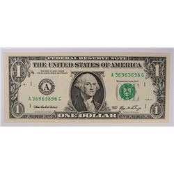 2006 $1 FRN #A36963696G DOUBLE REPEATER BINARY SERIAL GEM CU