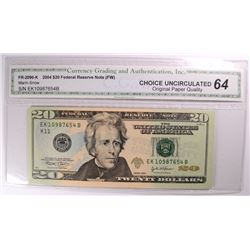 2004 $20 FRN #EK10987654B DESCENDING LADDER SERIAL CGA 64OPQ