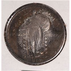 1917 TYPE 2 STANDING LIBERTY QUARTER MS-64 FULL HEAD, TONED