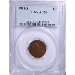 1911-S LINCOLN CENT PCGS AU-50