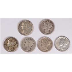 (6) MERCURY DIMES (1921-D, 1929, 1930, 1931, 1931-D, 1931-S)