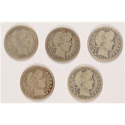 (5) 1912-S BARBER QUARTERS
