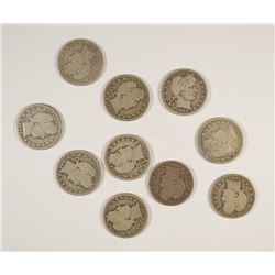 (10) BARBER QUARTERS (1901, 1902, 1902-S, 1903, 1903-O, 1903-S, 1904-O, 1905,