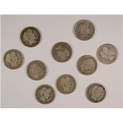 (10) BARBER QUARTERS (1906-D, 1906-O, 1907, 1907-D, 1907-O, 1907-S, 1908, 1908-D