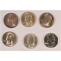 (6) CH BU WASHINGTON QUARTERS (1950-S, 1951-S, 1952-S, 1953-S, 1957, 1961 PROOF)