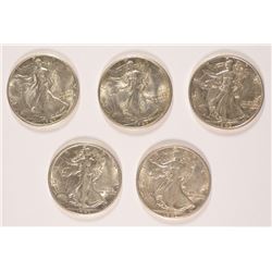 (5) 1943-S WALKING LIBERTY HALF DOLLARS AU/SLIDERS