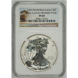 2012-S AMERICAN SILVER EAGLE REVERSE PROOF, NGC  PROOF-69 TROLLEY LABEL