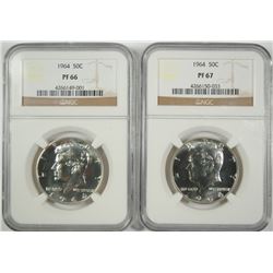 ( 2 ) NGC GRADED 1964 KENNEDY HALF DOLLARS: 1 PROOF-66 & 1 PROOF-67