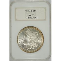 1884-O MORGAN SILVER DOLLAR, NGC MS-63