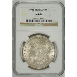 1921 MORGAN SILVER DOLLAR, NGC MS-64