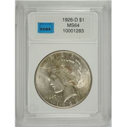 1926-D PEACE SILVER DOLLAR, CCGS MS-64 SEMI-KEY