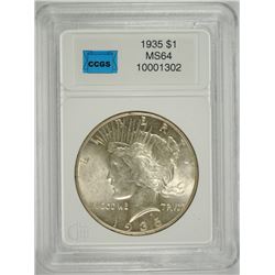 1935 PEACE SILVER DOLLAR, CCGS MS-64