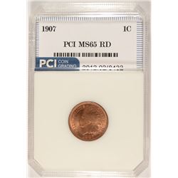1907 INDIAN HEAD CENT, PCI MS-65 RED