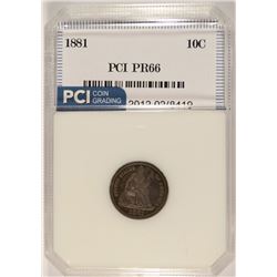 1881 SEATED DIME, PCI PROOF-66