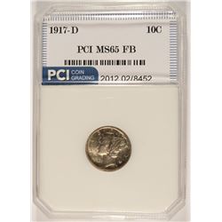 1917-D MERCURY DIME, PCI MS-65 FULL BANDS!!  MAGNIFICENT COLOR & LUSTRE!