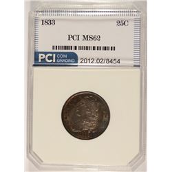 1833 BUST QUARTER, PCI MS-62  SUPER COLOR!