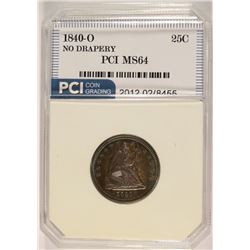 1840-O SEATED QUARTER WITH DRAPERY ( PCI MISS-LABELED AS NO DRAPERY ) PCI MS-64