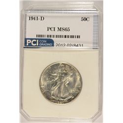 1941-D WALKING LIBERTY HALF DOLLAR, PCI MS-65